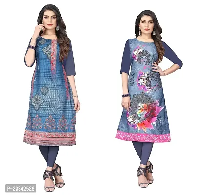 SANSKRUTI FASHION Women's Crepe Digital Print Straight Kurta(Pack of 2) (L, DIMGREYSLATEGREY)-thumb0