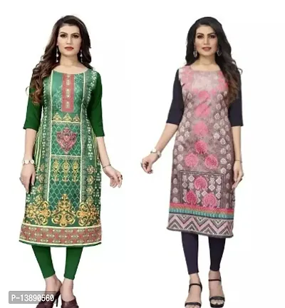 Reliable Crepe Printed Straight Kurta For Women- Pack Of 2