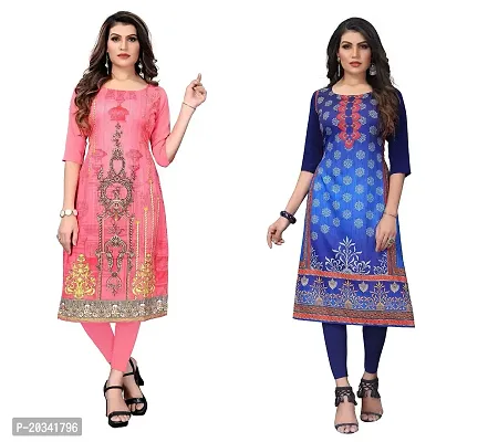 SANSKRUTI FASHION Women's Crepe Digital Print Straight Kurta(Pack of 2) (XL, CORALPINKNAVYBLUE)