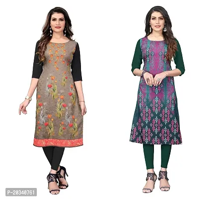 SANSKRUTI FASHION Women's Crepe Digital Print Straight Kurta(Pack of 2) (XL, SADDLEBROWNOliveGreen)-thumb0