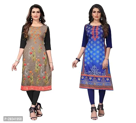 SANSKRUTI FASHION Women's Crepe Digital Print Straight Kurta(Pack of 2) (M, SADDLEBROWNNAVYBLUE)-thumb0