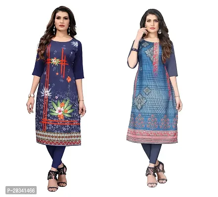 SANSKRUTI FASHION Women's Crepe Digital Print Straight Kurta(Pack of 2) (M, DARKBLUEDIMGREY)-thumb0