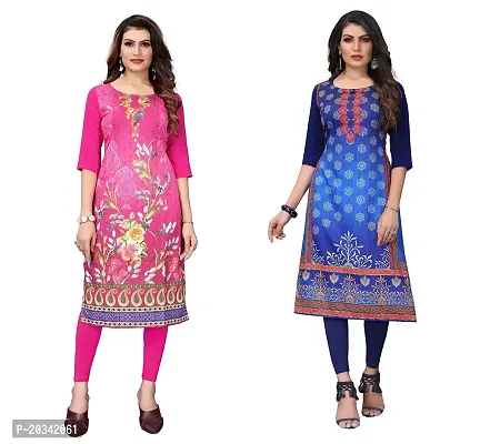 SANSKRUTI FASHION Women's Crepe Digital Print Straight Kurta(Pack of 2) (S, HOTPINKNAVYBLUE)-thumb0