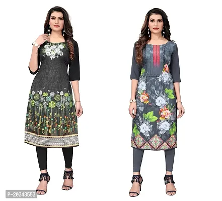 SANSKRUTI FASHION Women's Crepe Digital Print Straight Kurta(Pack of 2) (S, DARKBLACKLIGHTGREY)