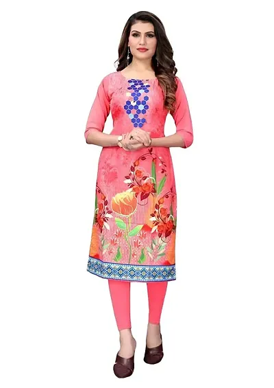 PREMVATI FASHION Women's Crepe Digital Print Straight Kurta (L, Peach)