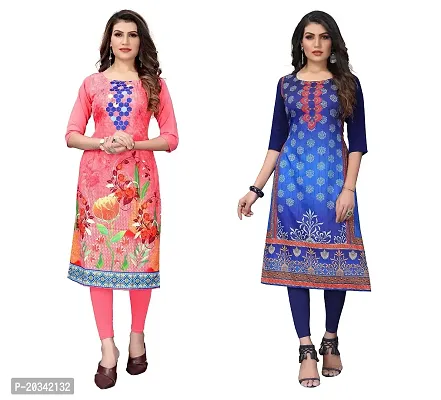 SANSKRUTI FASHION Women's Crepe Digital Print Straight Kurta(Combo) (M, PeachNAVYBLUE)