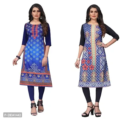 SANSKRUTI FASHION Women's Crepe Digital Print Straight Kurta(Pack of 2) (M, NAVYBLUESTEEBLUE)-thumb0