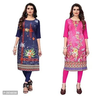 SANSKRUTI FASHION Women's Crepe Digital Print Straight Kurta(Pack of 2) (M, DARKBLUEHOTPINK)