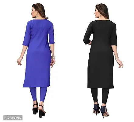 SANSKRUTI FASHION Women's Crepe Digital Print Straight Kurta(Pack of 2) (XXL, BlueDARKBLACK)-thumb2