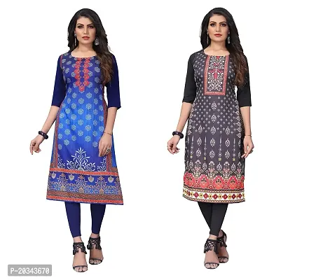 SANSKRUTI FASHION Women's Crepe Digital Print Straight Kurta(Pack of 2) (XXL, NAVYBLUEREDBLACK)