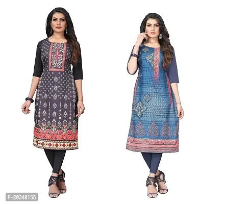 SANSKRUTI FASHION Women's Crepe Digital Print Straight Kurta(Pack of 2) (XXL, REDBLACKDIMGREY)-thumb0