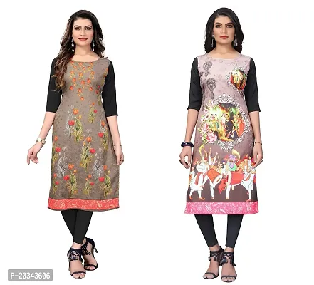 SANSKRUTI FASHION Women's Crepe Digital Print Straight Kurta(Pack of 2) (S, SADDLEBROWNCream)