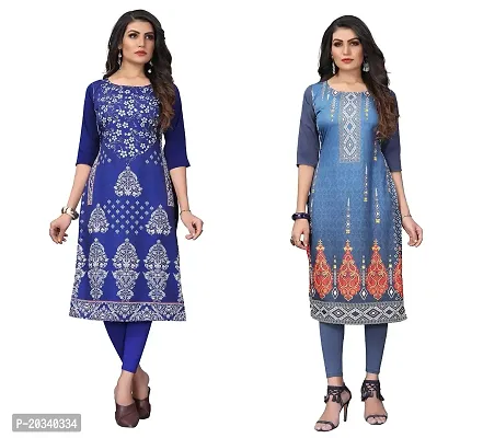 SANSKRUTI FASHION Women's Crepe Digital Print Straight Kurta(Pack of 2) (M, BLUEVIOLOTBluegrey)