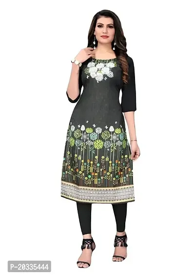 Lemon Tart Women's Crepe Printed Straight Kurti Size- Medium Color-Black (VOL-16-M)