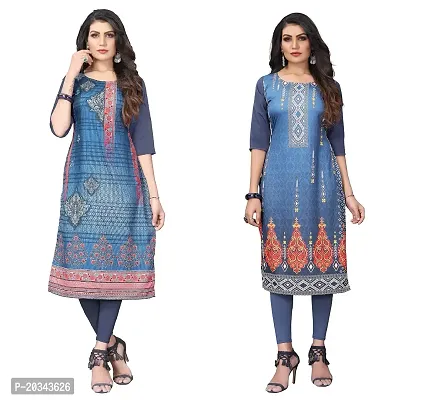 SANSKRUTI FASHION Women's Crepe Digital Print Straight Kurta(Pack of 2) (XXL, DIMGREYBluegrey)