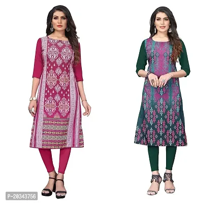 SANSKRUTI FASHION Women's Crepe Digital Print Straight Kurta(Pack of 2) (M, DEEPPINKOliveGreen)-thumb0