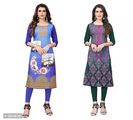 SANSKRUTI FASHION Women's Crepe Digital Print Straight Kurta(Pack of 2) (M, BlueOliveGreen)