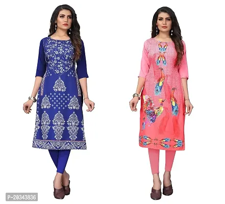 SANSKRUTI FASHION Women's Crepe Digital Print Straight Kurta(Pack of 2) (M, BLUEVIOLOTRosepink)-thumb0