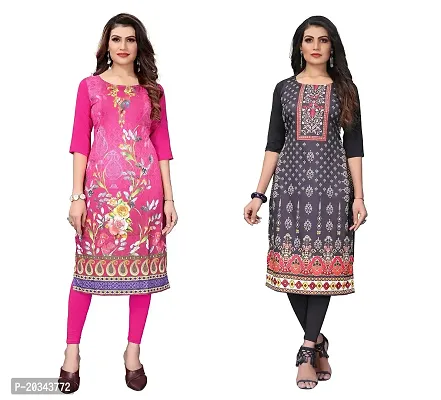 SANSKRUTI FASHION Women's Crepe Digital Print Straight Kurta(Pack of 2) (L, HOTPINKREDBLACK)-thumb0