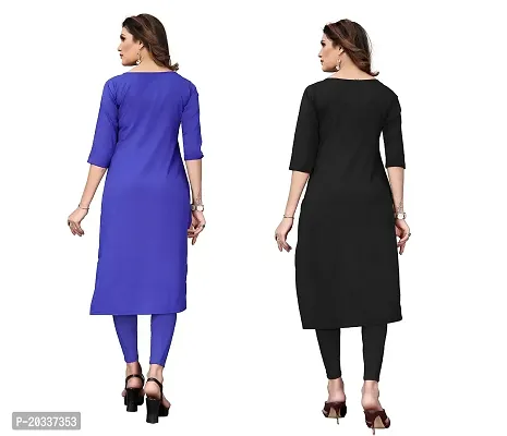 SANSKRUTI FASHION Women's Crepe Digital Print Straight Kurta(Pack of 2) (M, BlueWHITEBLACK)-thumb2