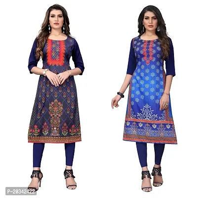 SANSKRUTI FASHION Women's Crepe Digital Print Straight Kurta(Pack of 2) (L, NAVYBLUEBlue)-thumb0