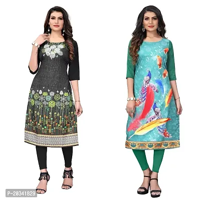 SANSKRUTI FASHION Women's Crepe Digital Print Straight Kurta(Pack of 2) (M, DARKBLACKSeagreen)