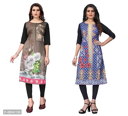 sanskruti fashion Women's Crepe Digital Print Straight Kurta(Pack of 2) (S, WHITEBLACKSTEEBLUE)-thumb0