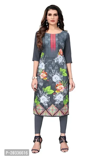 SANSKRUTI FASHION Women's Crepe Digital Print Straight Kurta (XXL, Black Grey)-thumb0