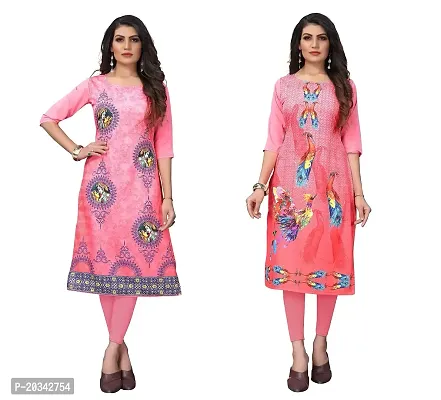 SANSKRUTI FASHION Women's Crepe Digital Print Straight Kurta(Pack of 2) (M, TOMATOPINKRosepink)-thumb0