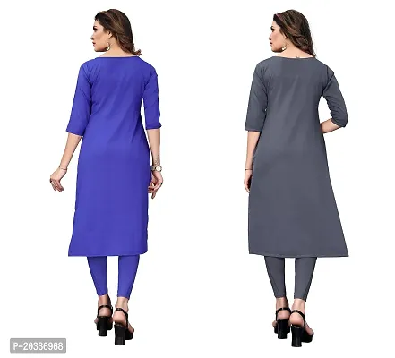 SANSKRUTI FASHION Women's Crepe Digital Print Straight Kurta(Pack of 2) (L, BlueGrey)-thumb2