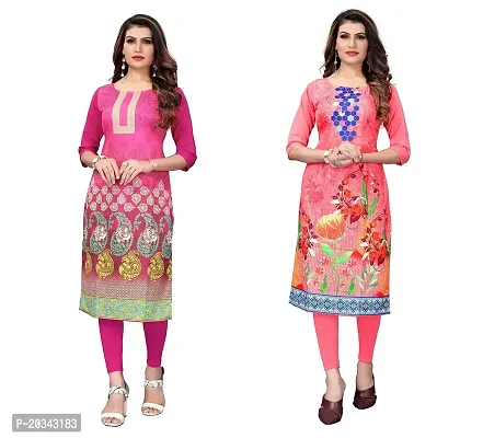 SANSKRUTI FASHION Women's Crepe Digital Print Straight Kurta(Pack of 2) (XL, PinkPeach)