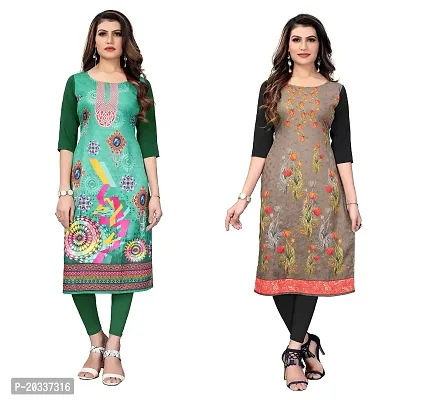 SANSKRUTI FASHION Women's Crepe Digital Print Straight Kurta(Pack of 2) (XL, DarkGreenSADDLEBROWN)-thumb0