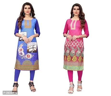 SANSKRUTI FASHION Women's Crepe Digital Print Straight Kurta(Pack of 2) (S, BlueNAVYBLUE)