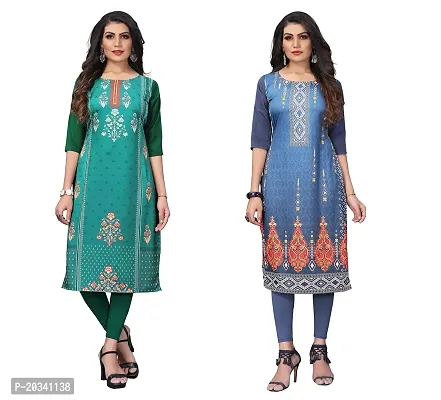 SANSKRUTI FASHION Women's Crepe Digital Print Straight Kurta(Pack of 2) (XL, SeagreenBluegrey)