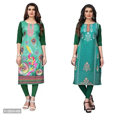 SANSKRUTI FASHION Women's Crepe Digital Print Straight Kurta(Pack 2) (M, DarkGreenSeagreen)