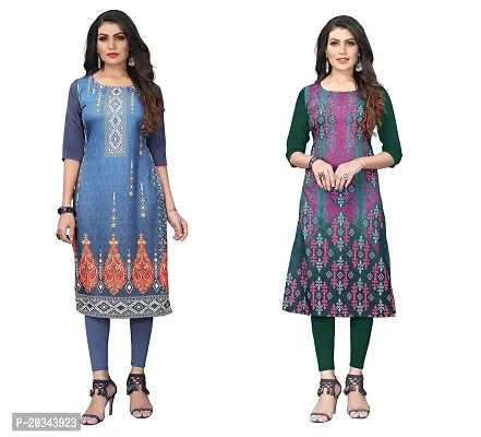 SANSKRUTI FASHION Women's Crepe Digital Print Straight Kurta(Pack of 2) (XXL, BluegreyOliveGreen)-thumb0