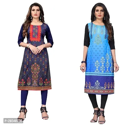 SANSKRUTI FASHION Women's Crepe Digital Print Straight Kurta(Pack-2) (S, BlueBabyblue)