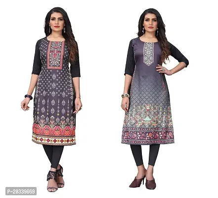 SANSKRUTI FASHION Women's Crepe Digital Print Straight Kurta(Pack of 2) (L, REDBLACKSILVERBLACK)-thumb0