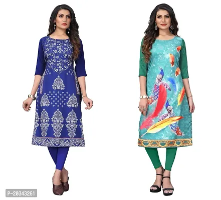 SANSKRUTI FASHION Women's Crepe Digital Print Straight Kurta(Pack of 2) (M, BLUEVIOLOTSeagreen)