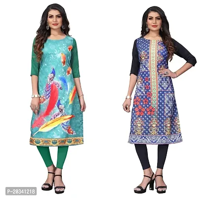 SANSKRUTI FASHION Women's Crepe Digital Print Straight Kurta(Pack of 2) (S, SeagreenSTEEBLUE)