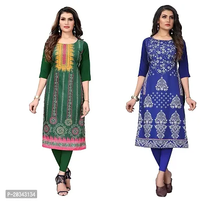 SANSKRUTI FASHION Women's Crepe Digital Print Straight Kurta(Pack of 2) (S, LightGreenBLUEVIOLOT)-thumb0