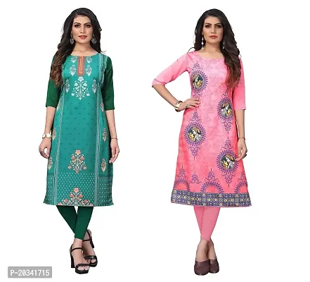 SANSKRUTI FASHION Women's Crepe Digital Print Straight Kurta(Pack of 2) (XXL, SeagreenTOMATOPINK)