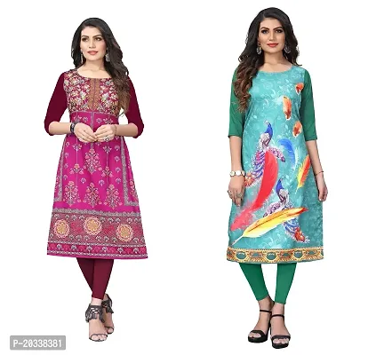 SANSKRUTI FASHION Women's Crepe Digital Print Straight Kurta(Pack of 2) (L, PURPELSeagreen)