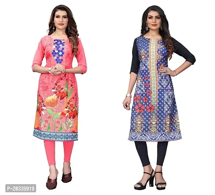 SANSKRUTI FASHION Women's Crepe Digital Print Straight Kurta(Combo) (XXL, PeachSTEEBLUE)-thumb0