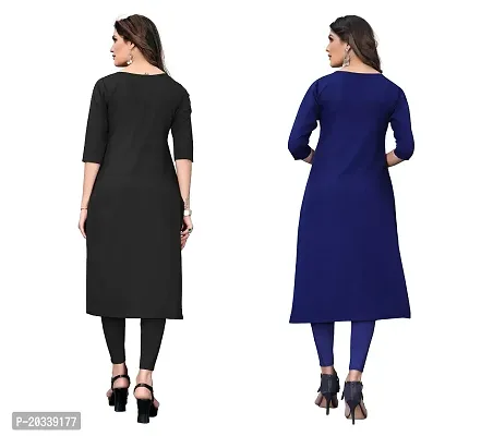 SANSKRUTI FASHION Women's Crepe Digital Print Straight Kurta(Pack of 2) (L, BlackNAVYBLUE)-thumb2