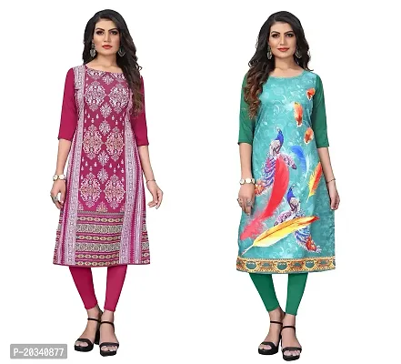 SANSKRUTI FASHION Women's Crepe Digital Print Straight Kurta(Pack of 2) (XXL, DEEPPINKSeagreen)-thumb0