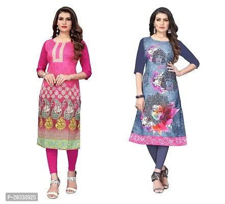 SANSKRUTI FASHION Women's Crepe Digital Print Straight Kurta(Pack 2) (L, PinkSLATEGREY)