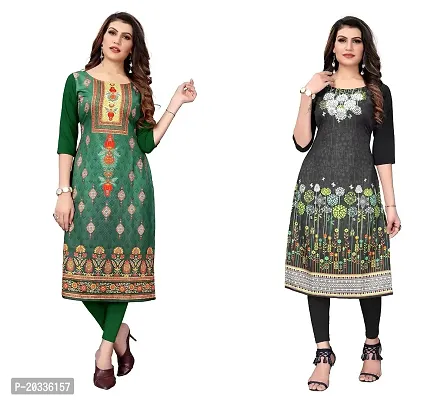 SANSKRUTI FASHION Women's Crepe Digital Print Straight Kurta(Pack of 2) (XL, GreenDARKBLACK)