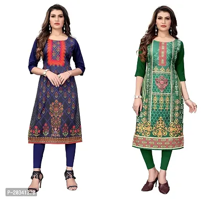 SANSKRUTI FASHION Women's Crepe Digital Print Straight Kurta(Pack of 2) (XL, NAVYBLUEGreen)