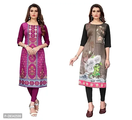 SANSKRUTI FASHION Women's Crepe Digital Print Straight Kurta(Pack of 2) (L, DARKPURPELWHITEBLACK)-thumb0